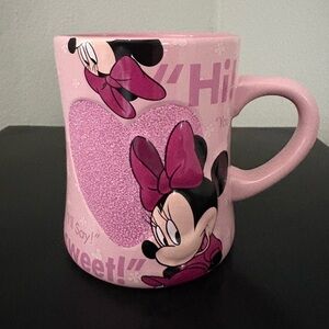 Disney Parks Pink Minnie Mouse Glitter Embossed Heart Mug Cup